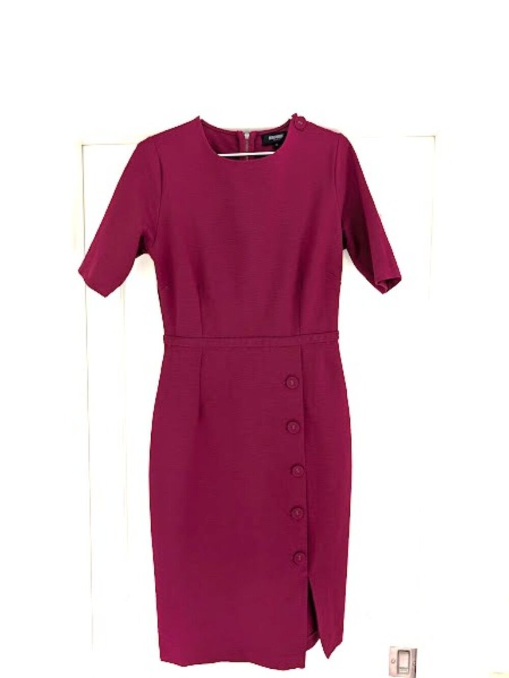 Oxford short-sleeve burgundy / maroon sheath /pencil midi dress